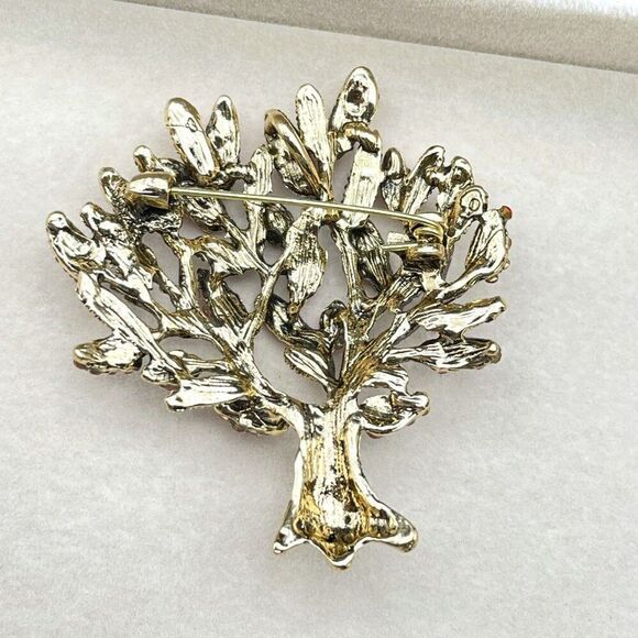 Yellow Gold with Ruby and Pink Sapphire Crystal Blooming Tree Pin Back Brooch - Picture 8 of 9